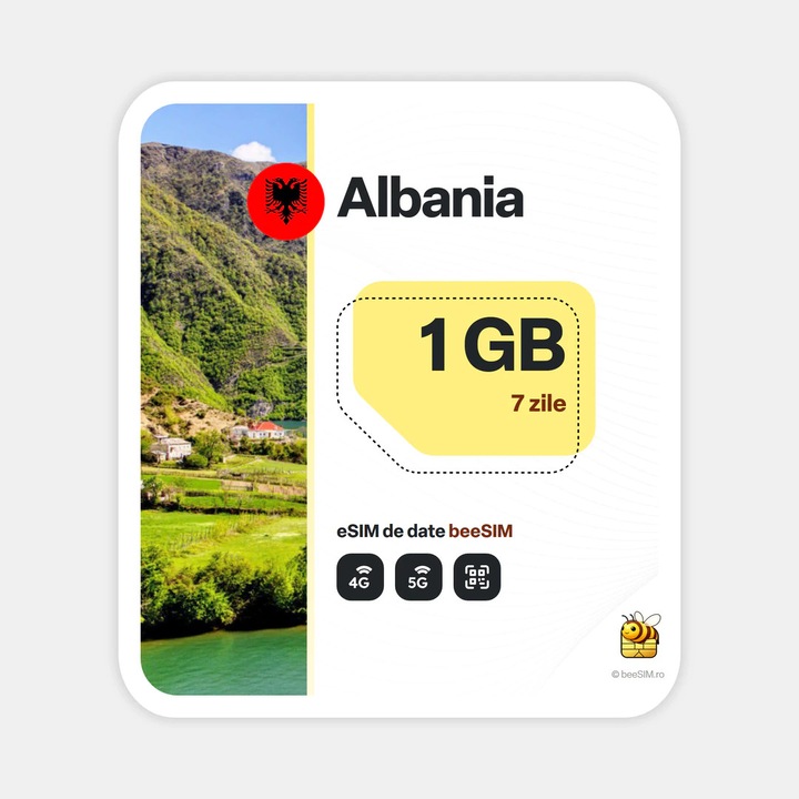 Cartela eSIM Internet, beeSIM, Albania, 1GB, 7 zile