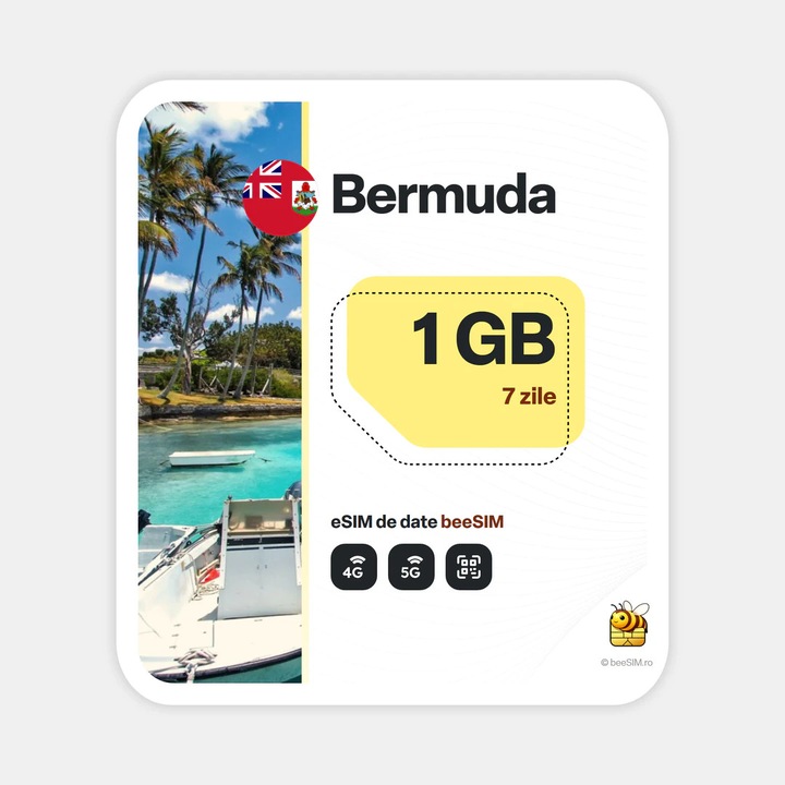 Cartela eSIM Internet, beeSIM, Bermuda, 1GB, 7 zile