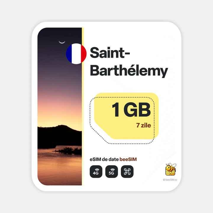 Cartela eSIM Internet, beeSIM, Saint-Barthélemy, 1GB, 7 zile