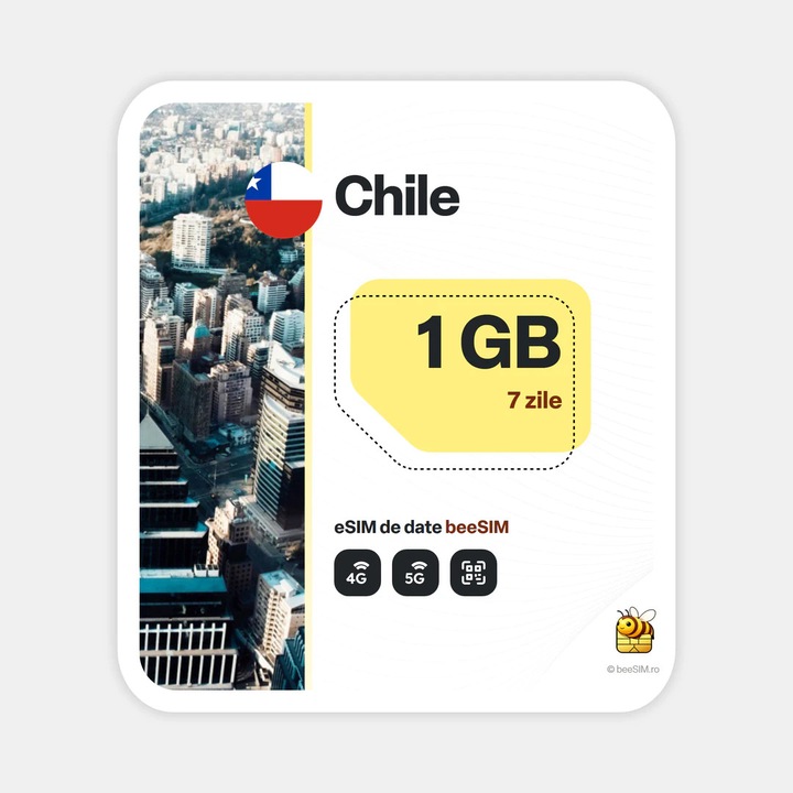 Cartela eSIM Internet, beeSIM, Chile, 1GB, 7 zile