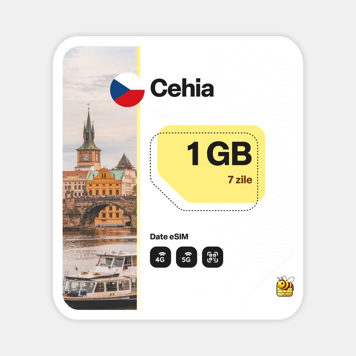 Cartela eSIM Internet, beeSIM, Cehia, 1GB, 7 zile