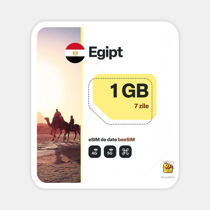 Cartela eSIM Internet, beeSIM, Egipt, 1GB, 7 zile