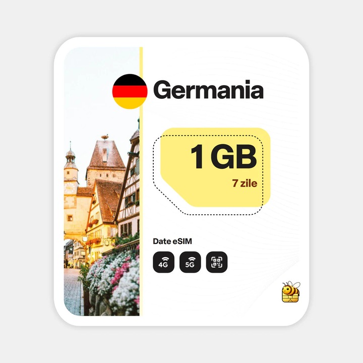 Cartela eSIM Internet, beeSIM, Germania, 1GB, 7 zile