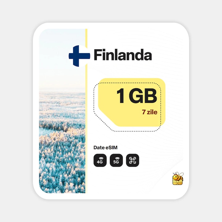 Cartela eSIM Internet, beeSIM, Finlanda, 1GB, 7 zile