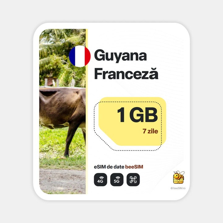 Cartela eSIM Internet, beeSIM, Guyana Franceza, 1GB, 7 zile