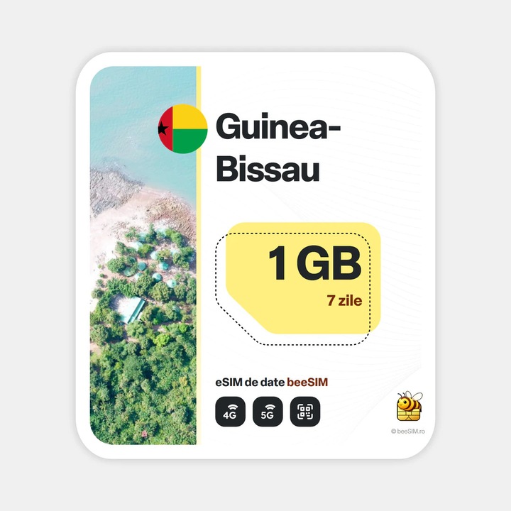 Cartela eSIM Internet, beeSIM, Guinea-Bissau, 1GB, 7 zile