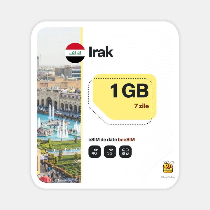 Cartela eSIM Internet, beeSIM, Irak, 1GB, 7 zile