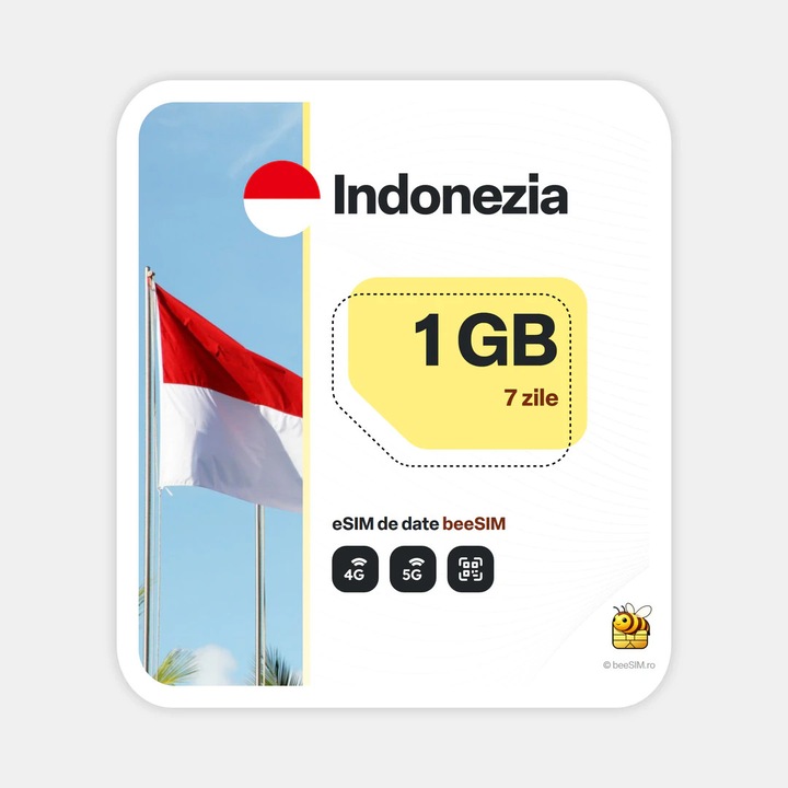 Cartela eSIM Internet, beeSIM, Indonezia, 1GB, 7 zile