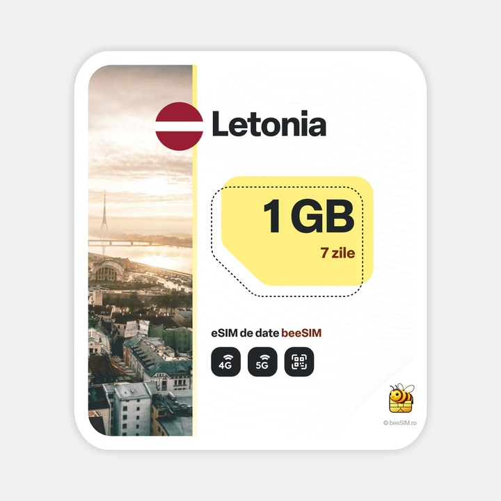 Cartela eSIM Internet, beeSIM, Letonia, 1GB, 7 zile