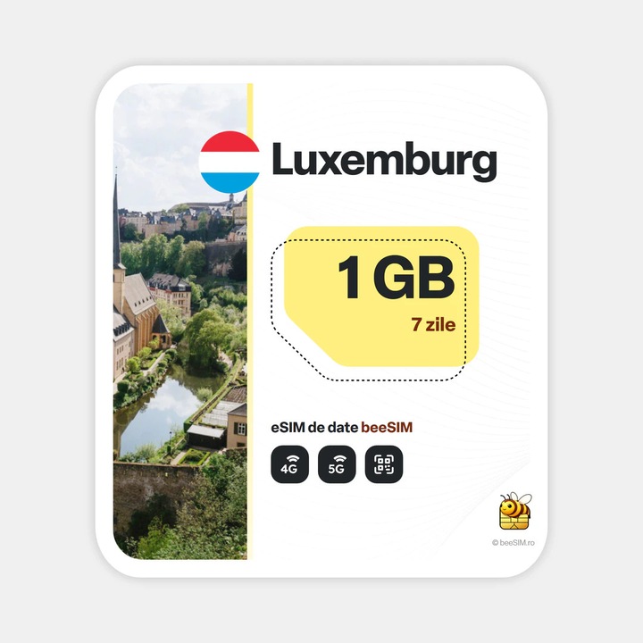 Cartela eSIM Internet, beeSIM, Luxemburg, 1GB, 7 zile