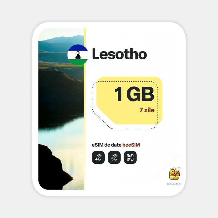 Cartela eSIM Internet, beeSIM, Lesotho, 1GB, 7 zile