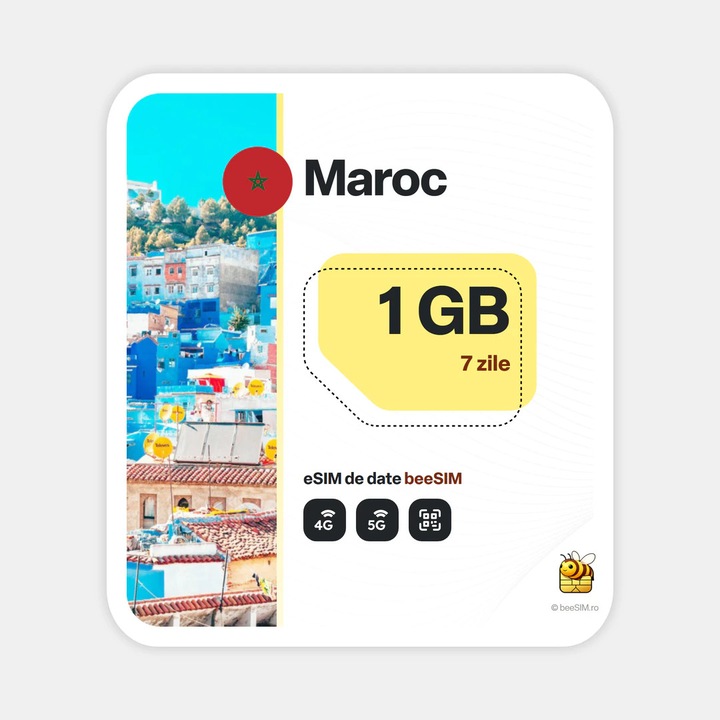 Cartela eSIM Internet, beeSIM, Maroc, 1GB, 7 zile