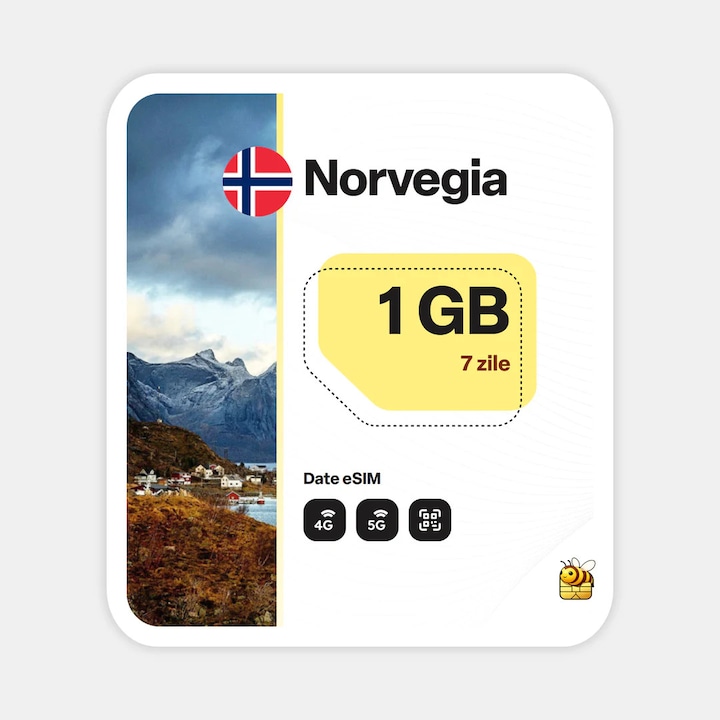 Cartela eSIM Internet, beeSIM, Norvegia, 1GB, 7 zile