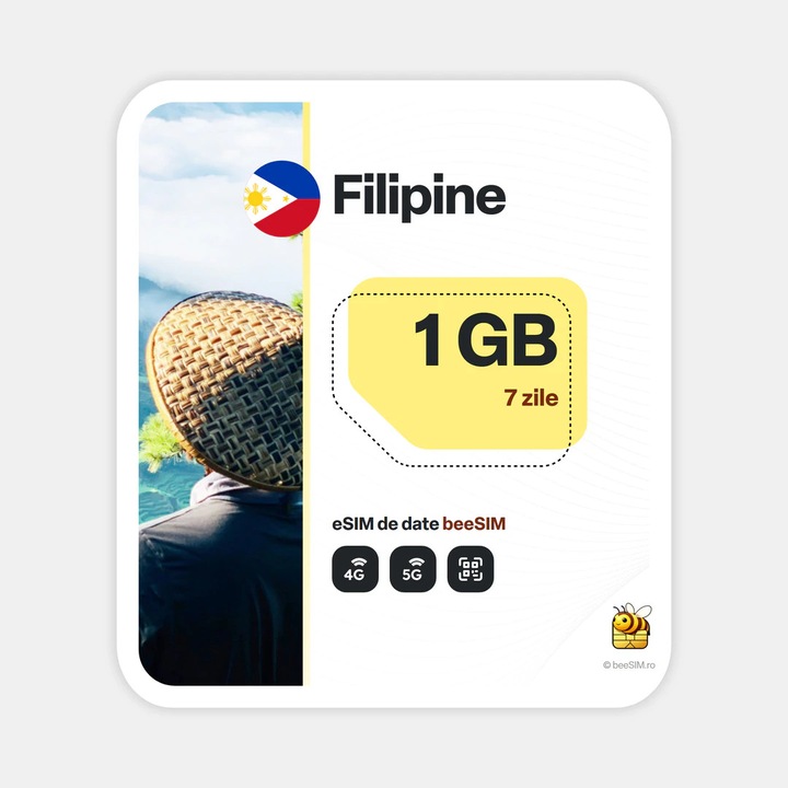 Cartela eSIM Internet, beeSIM, Filipine, 1GB, 7 zile