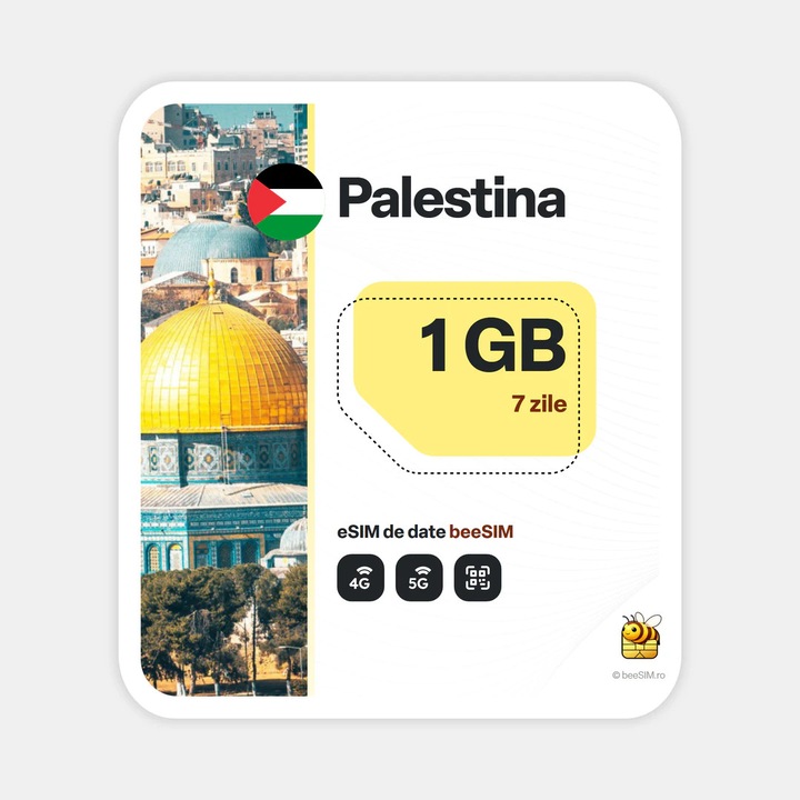 Cartela eSIM Internet, beeSIM, Palestina, 1GB, 7 zile