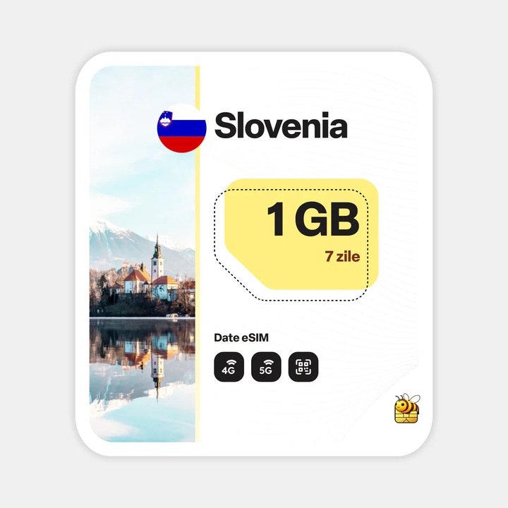 Cartela eSIM Internet, beeSIM, Slovenia, 1GB, 7 zile