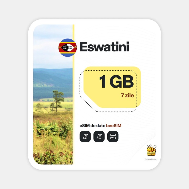 Cartela eSIM Internet, beeSIM, Eswatini, 1GB, 7 zile