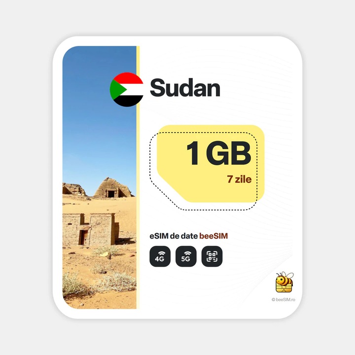 Cartela eSIM Internet, beeSIM, Sudan, 1GB, 7 zile