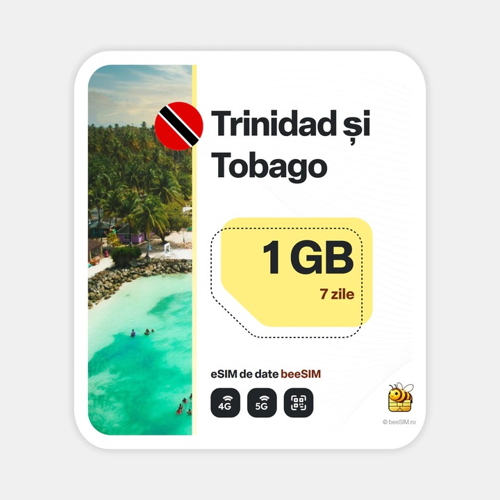 Cartela eSIM Internet, beeSIM, Trinidad Si Tobago, 1GB, 7 zile