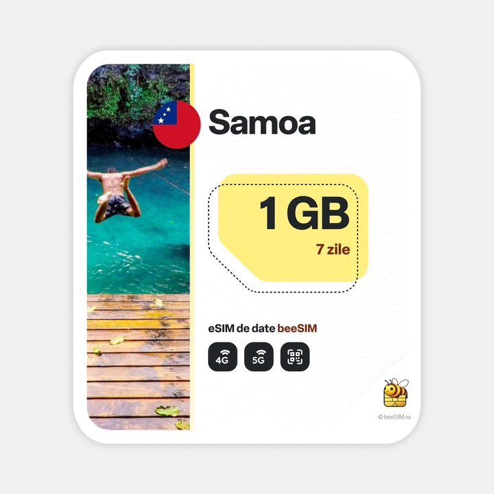 Cartela eSIM Internet, beeSIM, Samoa, 1GB, 7 zile