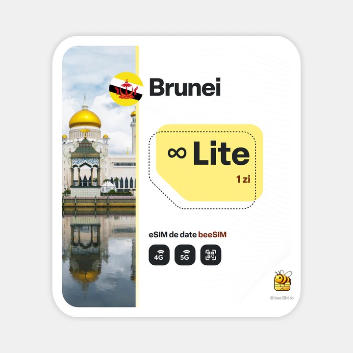 Cartela eSIM Internet, beeSIM, Brunei, Nelimitat, 1 zi