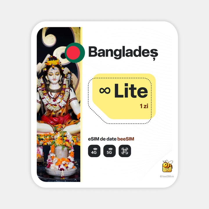 Cartela eSIM Internet, beeSIM, Banglades, Nelimitat, 1 zi