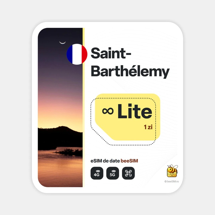 Cartela eSIM Internet, beeSIM, Saint-Barthélemy, Nelimitat, 1 zi
