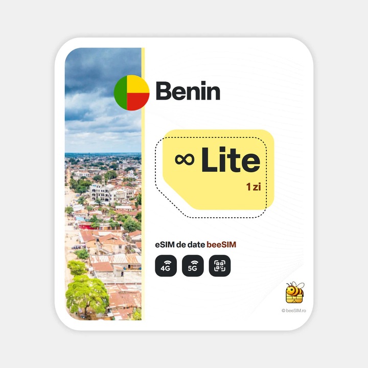 Cartela eSIM Internet, beeSIM, Benin, Nelimitat, 1 zi