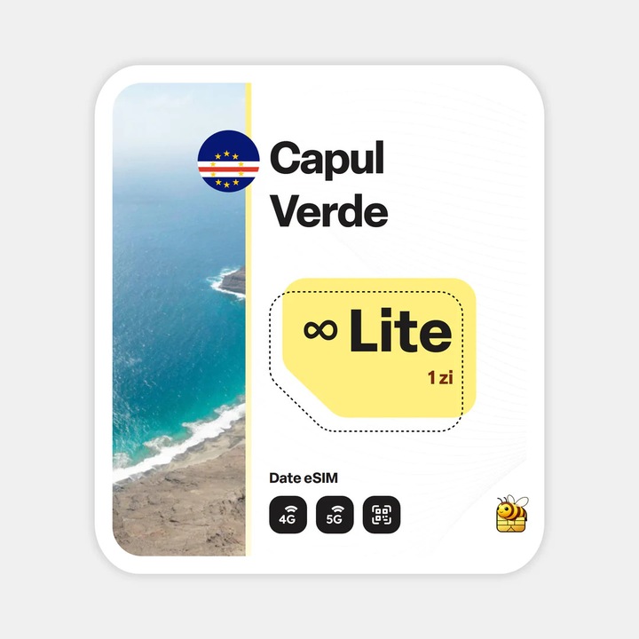 Cartela eSIM Internet, beeSIM, Capul Verde, Nelimitat, 1 zi