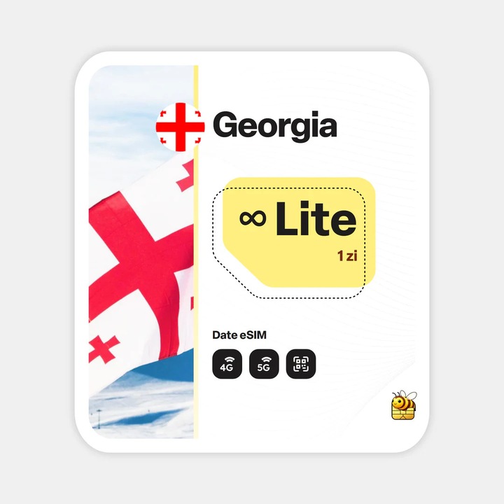 Cartela eSIM Internet, beeSIM, Georgia, Nelimitat, 1 zi