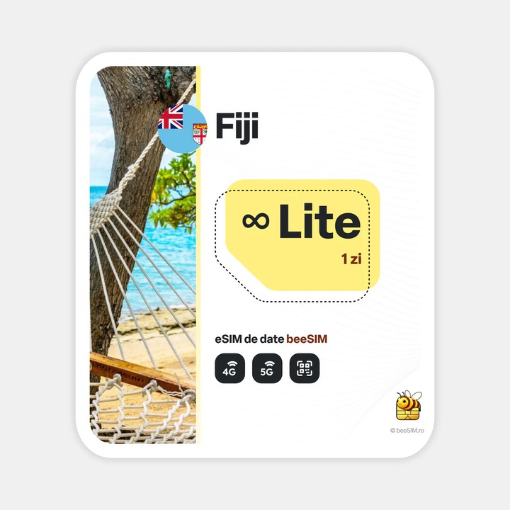 Cartela eSIM Internet, beeSIM, Fiji, Nelimitat, 1 zi