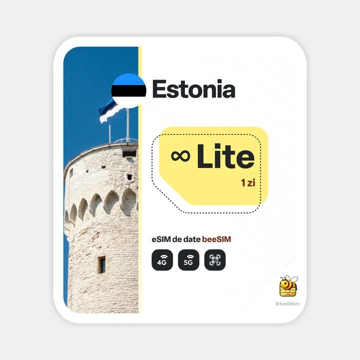 Cartela eSIM Internet, beeSIM, Estonia, Nelimitat, 1 zi