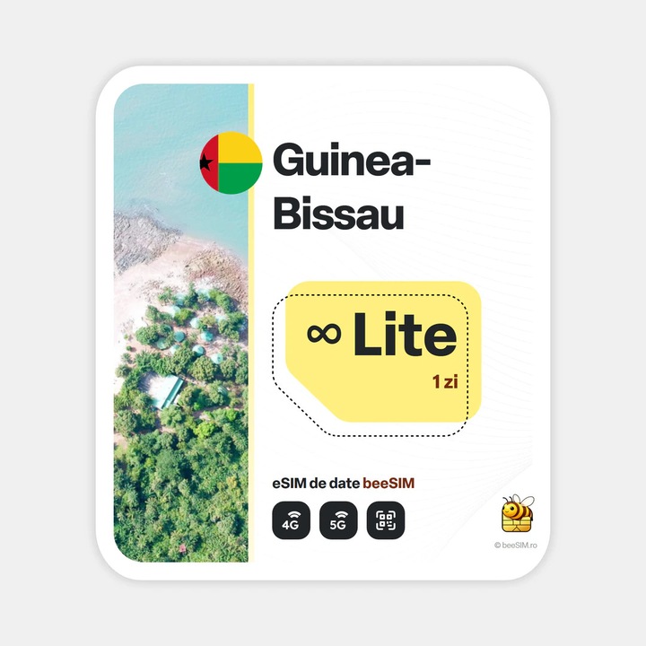 Cartela eSIM Internet, beeSIM, Guinea-Bissau, Nelimitat, 1 zi