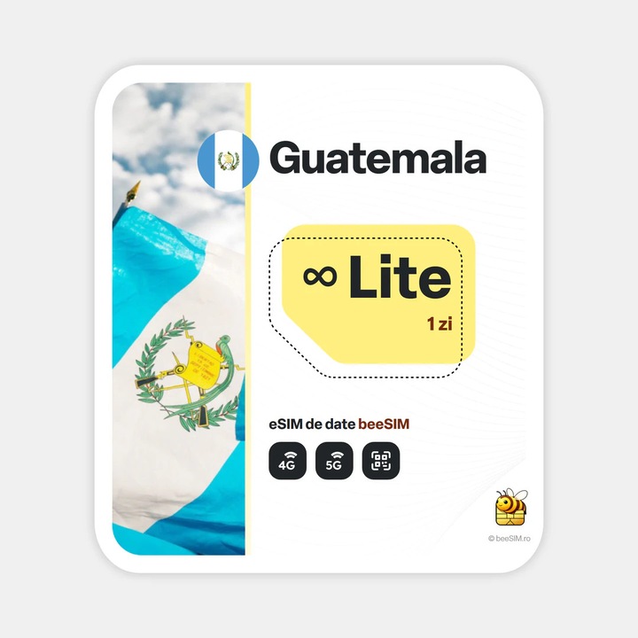 Cartela eSIM Internet, beeSIM, Guatemala, Nelimitat, 1 zi