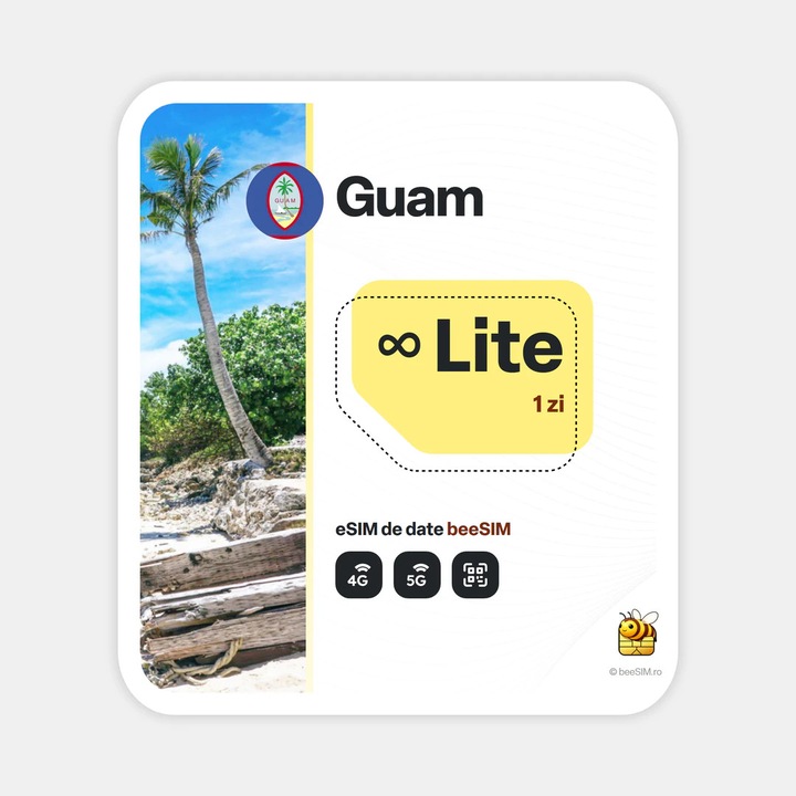 Cartela eSIM Internet, beeSIM, Guam, Nelimitat, 1 zi