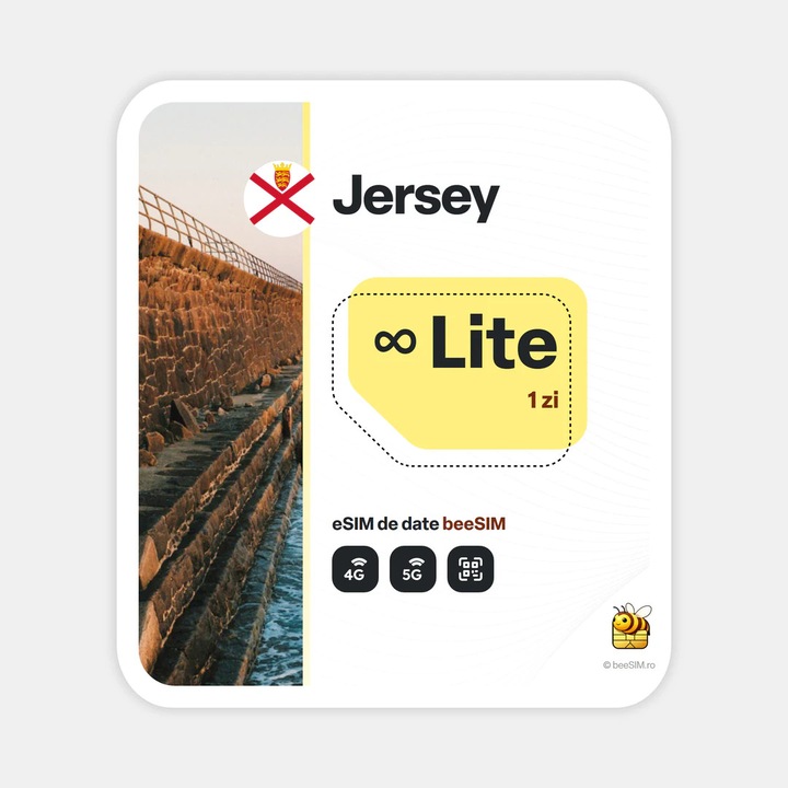 Cartela eSIM Internet, beeSIM, Jersey, Nelimitat, 1 zi
