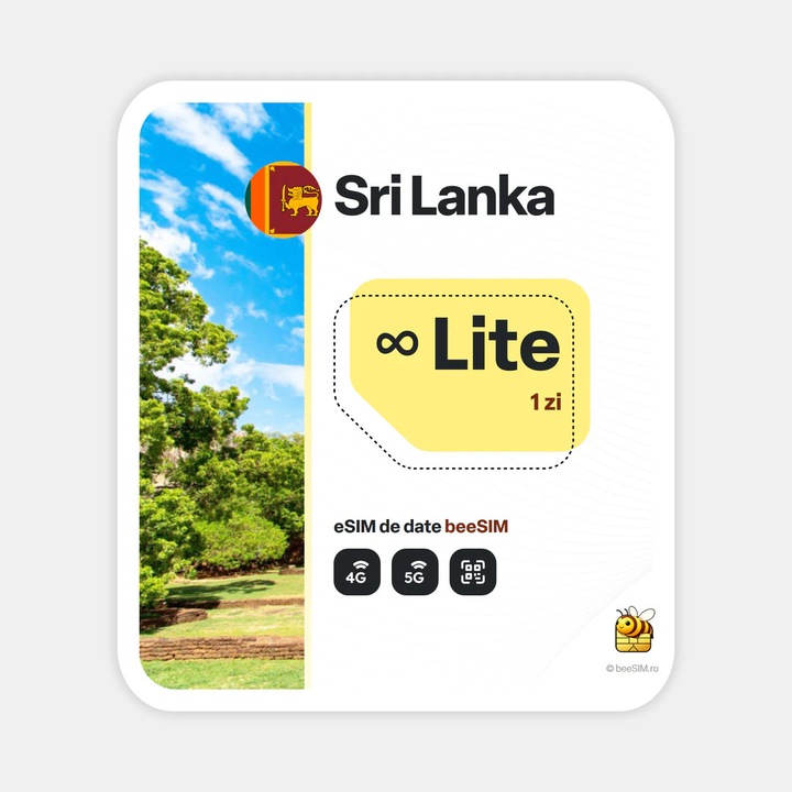 Cartela eSIM Internet, beeSIM, Sri Lanka, Nelimitat, 1 zi