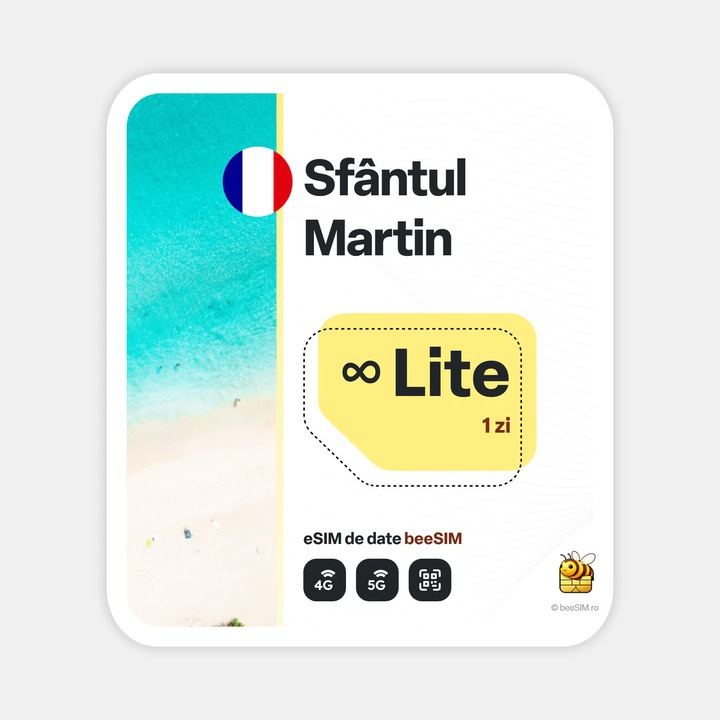 Cartela eSIM Internet, beeSIM, Sfantul Martin, Nelimitat, 1 zi