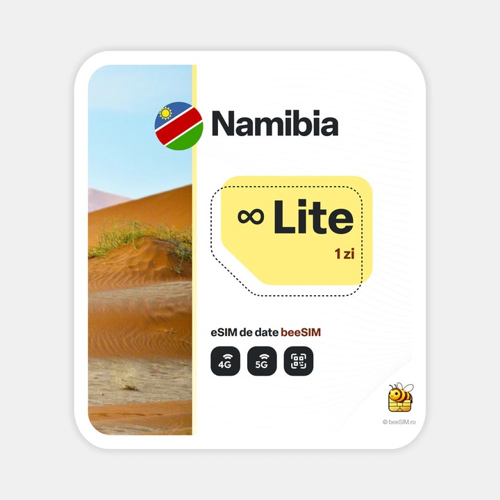 Cartela eSIM Internet, beeSIM, Namibia, Nelimitat, 1 zi