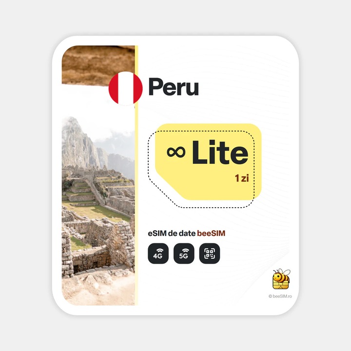 Cartela eSIM Internet, beeSIM, Peru, Nelimitat, 1 zi