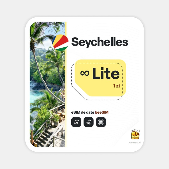 Cartela eSIM Internet, beeSIM, Seychelles, Nelimitat, 1 zi