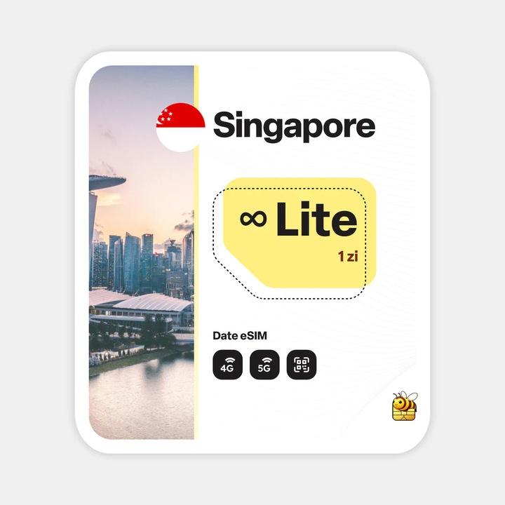 Cartela eSIM Internet, beeSIM, Singapore, Nelimitat, 1 zi