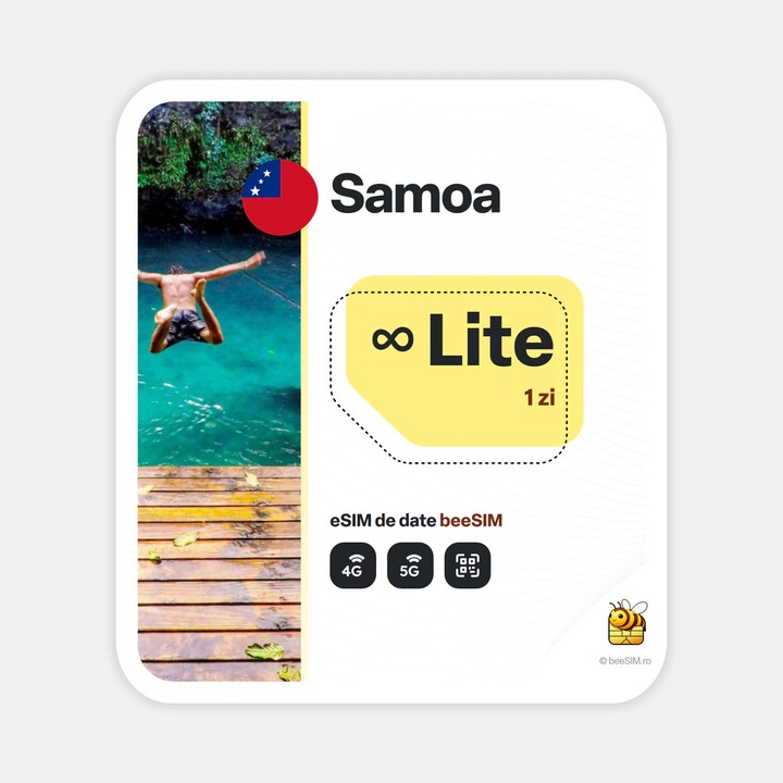 Cartela eSIM Internet, beeSIM, Samoa, Nelimitat, 1 zi