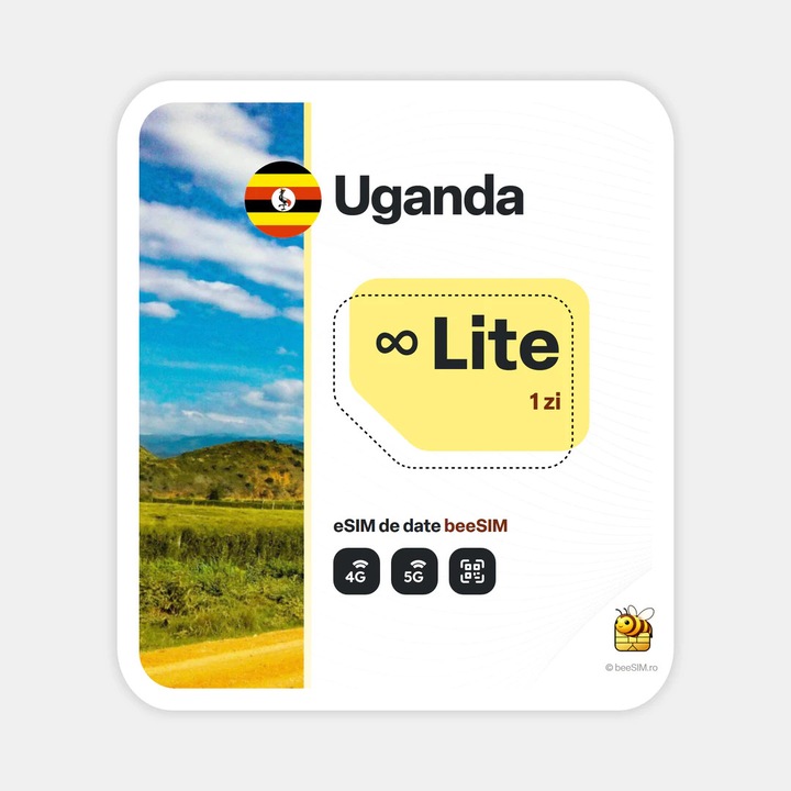 Cartela eSIM Internet, beeSIM, Uganda, Nelimitat, 1 zi