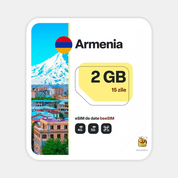 Cartela eSIM Internet, beeSIM, Armenia, 2GB, 15 zile