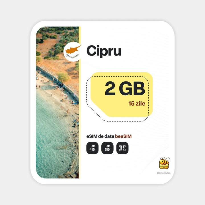 Cartela eSIM Internet, beeSIM, Cipru, 2GB, 15 zile