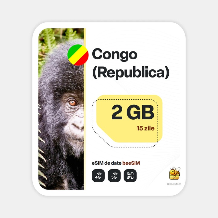 Cartela eSIM Internet, beeSIM, Congo (Republica), 2GB, 15 zile