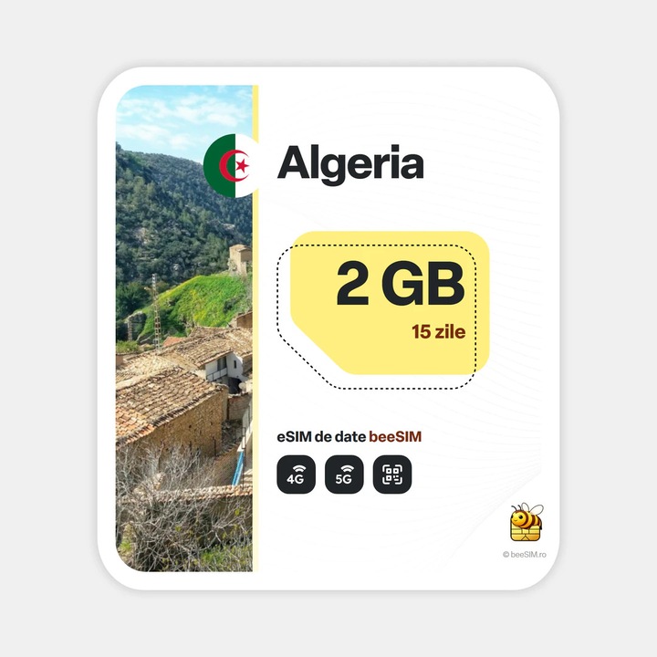Cartela eSIM Internet, beeSIM, Algeria, 2GB, 15 zile