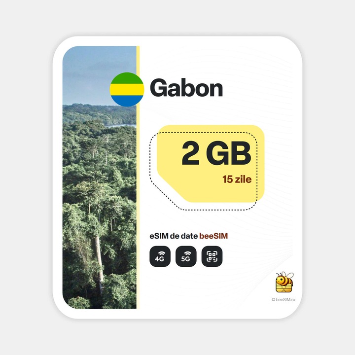 Cartela eSIM Internet, beeSIM, Gabon, 2GB, 15 zile