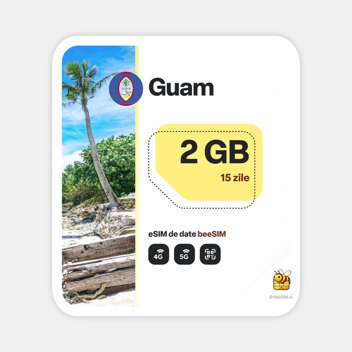 Cartela eSIM Internet, beeSIM, Guam, 2GB, 15 zile
